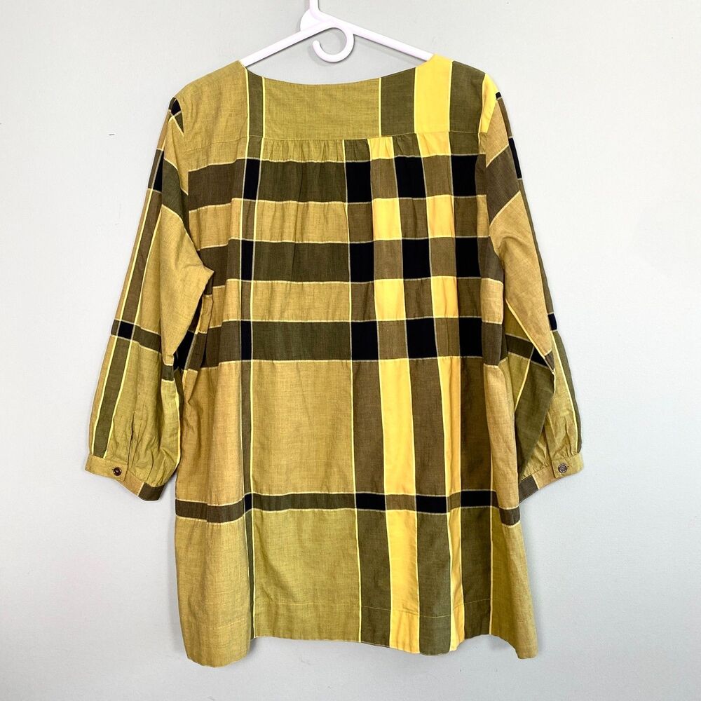 Burberry Brit Top Nova Check Plaid Tunic Zip Womens XL Yellow Black Cotton Blend - Picture 2 of 10